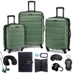 samsonite omni hardside nested luggage spinner set, army green bundle w/ 10pc accessory kit