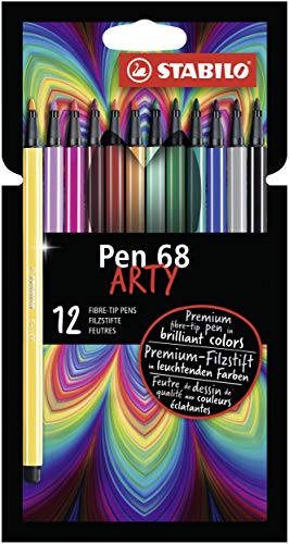 STABILO Premium Felt Tip Pen Pen 68 ARTY Wallet of 12 Assorted Colours