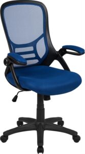 flash furniture porter high back mesh ergonomic swivel office chair with lumbar support, flip-up arms, tilt lock/tilt tension, height adjustable, blue/black frame