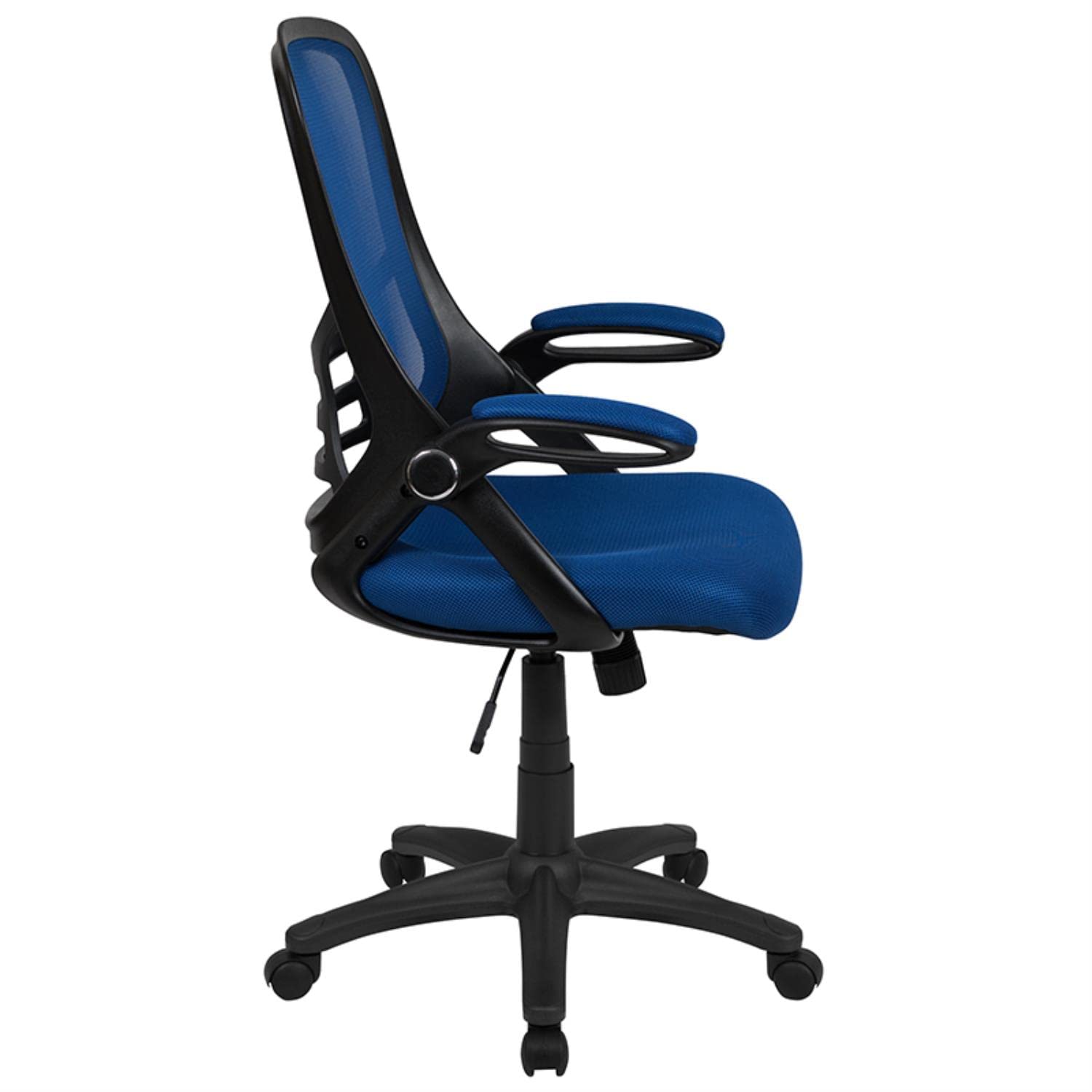 Flash Furniture Porter High Back Mesh Ergonomic Swivel Office Chair with Lumbar Support, Flip-Up Arms, Tilt Lock/Tilt Tension, Height Adjustable, Blue/Black Frame