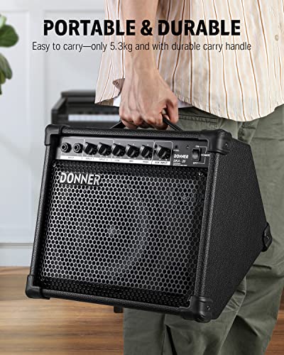 Donner DKA-20 Keyboard Amplifier 20 Watt Keyboard AMP with Aux in and Two Channels, Bass Guitar Amp, Piano Amplifier, Electronic Drum Speaker Support for Microphone Input