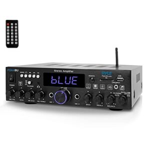 pyle wireless bluetooth home stereo amplifier-multi-channel 200w power amplifier home audio receiver system w/optical/phono/coaxial,fm radio,usb/sd,aux,rca,mic in-antenna,remote-pyle pda4bu