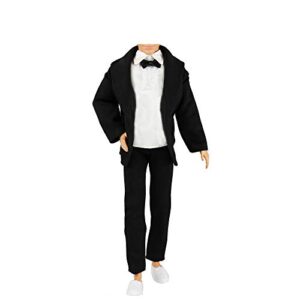 barwa 3pc doll clothes black tuxedo suit with tie white shirt, pants and jacket for 12 inch boy doll