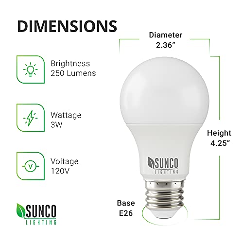 Sunco 10 Pack A19 LED Light Bulb 3W=40W Dimmable 4000K Cool White, 250 LM, E26 Medium Base, Indoor Outdoor, Super Bright, Instant On, Flicker Free, Frosted Lens, Lamp for Bedroom - UL