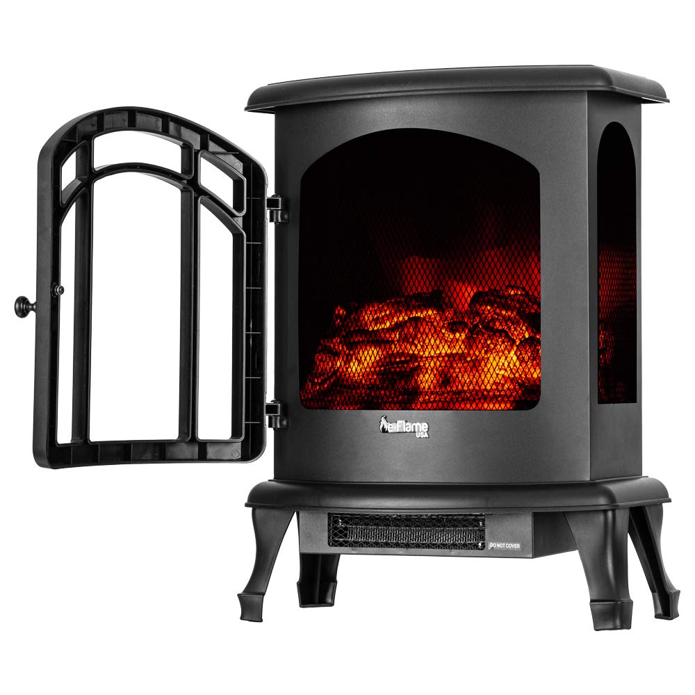 e-Flame USA Tahoe LED Portable Freestanding Electric Fireplace Stove Heater - Realistic 3-D Log and Fire Effect (Black)