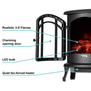 e-Flame USA Tahoe LED Portable Freestanding Electric Fireplace Stove Heater - Realistic 3-D Log and Fire Effect (Black)