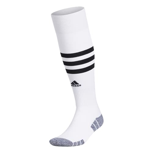 adidas 3-Stripe Hoop Soccer Socks (1-Pair) with Arch Compression for a Secure fit, White/Black, Large