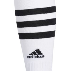 adidas 3-Stripe Hoop Soccer Socks (1-Pair) with Arch Compression for a Secure fit, White/Black, Large