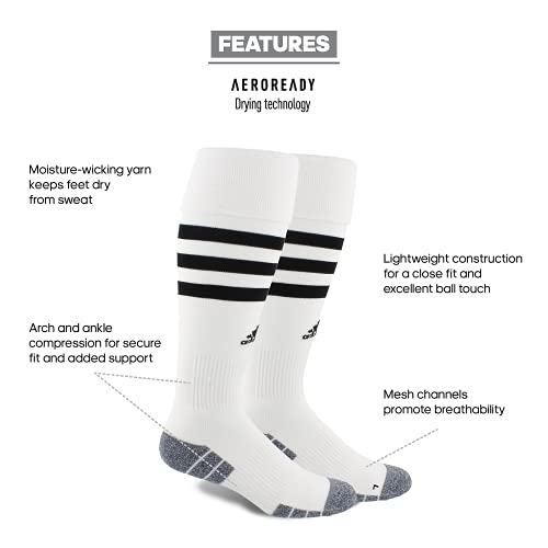 adidas 3-Stripe Hoop Soccer Socks (1-Pair) with Arch Compression for a Secure fit, White/Black, Large