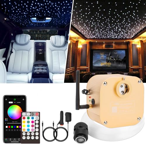 CHINLY 16W Twinkle 550pcs 13.1ft 0.03in RGBW Bluetooth APP/Remote LED Fiber Optic Star Ceiling Lights Kit +Adapter+Cigarette Lighter for Car/Home Theater