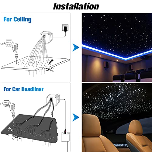 CHINLY 16W Twinkle 550pcs 13.1ft 0.03in RGBW Bluetooth APP/Remote LED Fiber Optic Star Ceiling Lights Kit +Adapter+Cigarette Lighter for Car/Home Theater