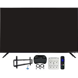 tcl 55r617 55-inch class 6-series 4k hdr roku smart tv bundle with 37-70-inch low profile wall mount kit, deco gear wireless keyboard and 6-outlet surge adapter with night light