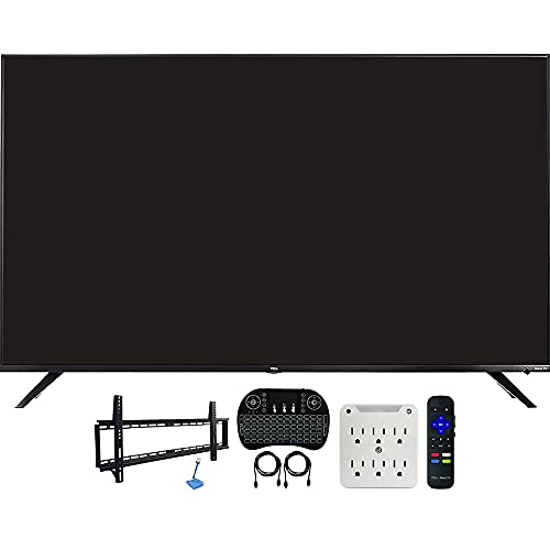 TCL 55R617 55-inch Class 6-Series 4K HDR Roku Smart TV Bundle with 37-70-inch Low Profile Wall Mount Kit, Deco Gear Wireless Keyboard and 6-Outlet Surge Adapter with Night Light