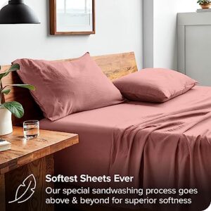 Bare Home Sandwashed Queen Sheet Set - Premium 1800 Ultra-Soft Microfiber Bed Sheets - Double Brushed - Hypoallergenic - Stain Resistant (Queen, Sandwashed Dusty Rose)