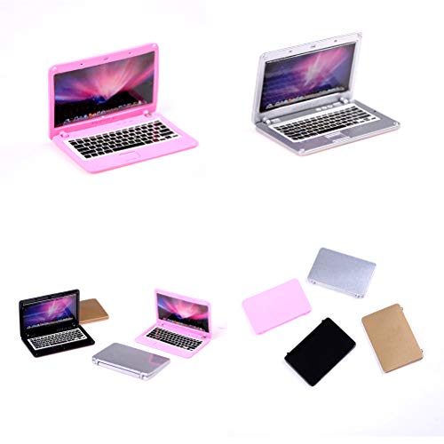 1 Pack Dollhouse Mini Laptop Scene Miniatures Computer Simulation Notebook Lap Top Lovely Folding Laptop Model for Doll DIY 1/12 1/6 Scale Dolls House Furniture Doll Accessories Kids Pretend Toys