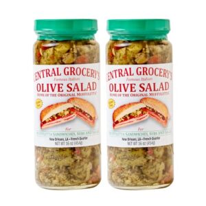 central grocery olive salad - 16oz (pack of 2) perfect for muffulettas, sandwiches, pizza toppings, pastas, hot dog topper and more