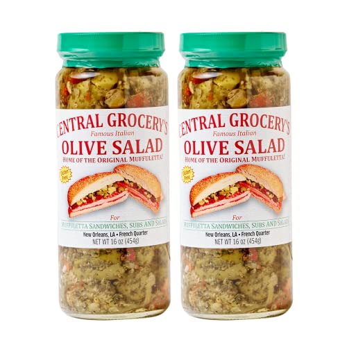 Central Grocery Olive Salad - 16oz (Pack of 2) Perfect for Muffulettas, Sandwiches, Pizza Toppings, Pastas, Hot Dog Topper and More