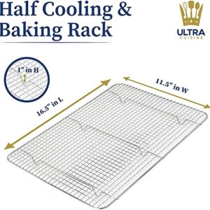 Ultra Cuisine Oven-Safe, Dishwasher-Safe 100% Stainless Steel Cooling and Baking Rack Set Heavy Duty Tight-Wire - 11.5 x 16.5-inch - Set of 2 - Half Sheet Pan Cooling Racks