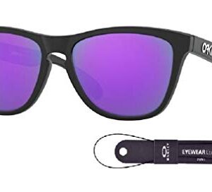 Oakley Frogskins OO9013H6 55M Matte Black/Prizm Violet Sunglasses For Men+BUNDLE Accessory Leash Kit+ BUNDLE with Designer iWear Care Kit