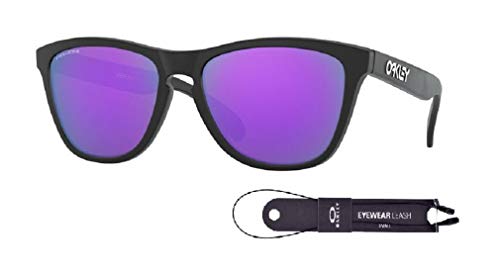 Oakley Frogskins OO9013H6 55M Matte Black/Prizm Violet Sunglasses For Men+BUNDLE Accessory Leash Kit+ BUNDLE with Designer iWear Care Kit