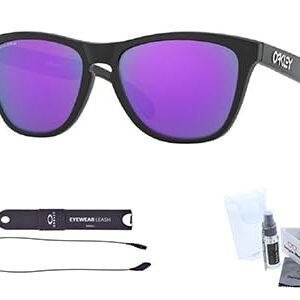 Oakley Frogskins OO9013H6 55M Matte Black/Prizm Violet Sunglasses For Men+BUNDLE Accessory Leash Kit+ BUNDLE with Designer iWear Care Kit