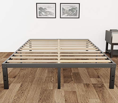 ZIORS 3500lbs Heavy Duty,14 Inch Steel & Wooden Slat Support Reinforced Platform Bed Frame,Mattress Foundation/No Box Spring Needed/Easy Assembly/Noise Free,Queen/King/California King (Full)