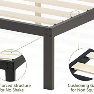 ZIORS 3500lbs Heavy Duty,14 Inch Steel & Wooden Slat Support Reinforced Platform Bed Frame,Mattress Foundation/No Box Spring Needed/Easy Assembly/Noise Free,Queen/King/California King (Full)