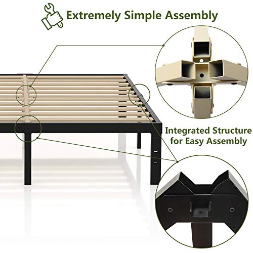 ZIORS 3500lbs Heavy Duty,14 Inch Steel & Wooden Slat Support Reinforced Platform Bed Frame,Mattress Foundation/No Box Spring Needed/Easy Assembly/Noise Free,Queen/King/California King (Full)