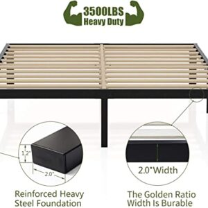 ZIORS 3500lbs Heavy Duty,14 Inch Steel & Wooden Slat Support Reinforced Platform Bed Frame,Mattress Foundation/No Box Spring Needed/Easy Assembly/Noise Free,Queen/King/California King (Full)