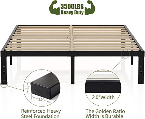 ZIORS 3500lbs Heavy Duty,14 Inch Steel & Wooden Slat Support Reinforced Platform Bed Frame,Mattress Foundation/No Box Spring Needed/Easy Assembly/Noise Free,Queen/King/California King (Full)