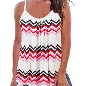 Kaei&Shi Print Long Vest,Flowy Tank Top for Women,Pleated Dressy Loose Cami,Swing Spaghetti Strap Camisole 2X 2XL Plus Size Zigzag White XX-Large