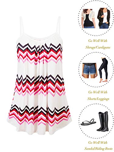 Kaei&Shi Print Long Vest,Flowy Tank Top for Women,Pleated Dressy Loose Cami,Swing Spaghetti Strap Camisole 2X 2XL Plus Size Zigzag White XX-Large