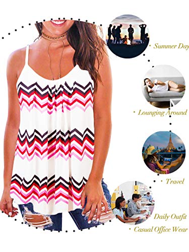 Kaei&Shi Print Long Vest,Flowy Tank Top for Women,Pleated Dressy Loose Cami,Swing Spaghetti Strap Camisole 2X 2XL Plus Size Zigzag White XX-Large