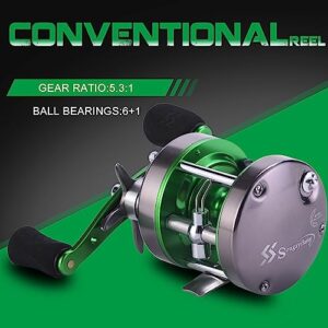 Sougayilang Round Baitcasting Reel Inshore Saltwater Fishing, Conventional Reel-Reinforced Metal Body for Catfish,Salmon/Steelhead, Striper Bass Fishing Reel