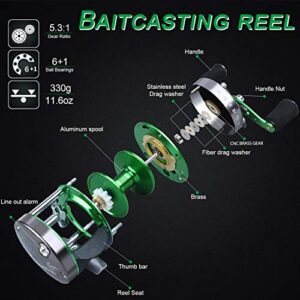 Sougayilang Round Baitcasting Reel Inshore Saltwater Fishing, Conventional Reel-Reinforced Metal Body for Catfish,Salmon/Steelhead, Striper Bass Fishing Reel