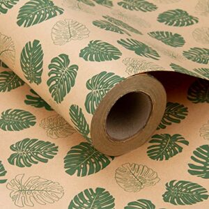 RUSPEPA Kraft Wrapping Paper Roll - Monstera Design Great for Summer, Holiday and Special Occasion Wrap - 24 inches X 100 feet