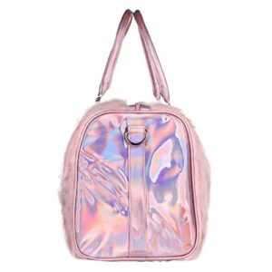 Risup Extra Large Laser Handbag Purse Fancy Duffel Bag 19in Faux Fur Bags for Travel and Overnight, Pink