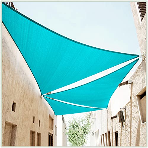 ColourTree 32' x 32' x 32' Turquoise Triangle CTAPT32 Sun Shade Sail & Canopy Mesh Fabric UV Block & Commercial Heavy Duty & 190 GSM 3 Years Warranty (We Make Custom Size)