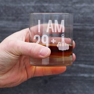 29 + 1 Middle Finger - Funny 30th Birthday Whiskey Rocks Glass Gifts for Men & Women Turning 30 - Fun Whisky Drinking Tumbler