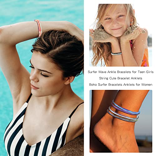 Dcfywl731 Surfer Wave Ankle Bracelets for Teen Girls String Cute Bracelet Anklets Boho Surfer Bracelets Anklets for Women Handmade Adjustable Waterproof Friendship Bracelets Anklets Pack