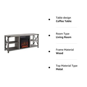 Walker Edison Faye Modern Farmhouse Metal X Fireplace TV Stand for TVs up to 65 Inches, 60 Inch, Grey