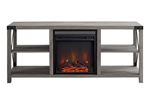 Walker Edison Faye Modern Farmhouse Metal X Fireplace TV Stand for TVs up to 65 Inches, 60 Inch, Grey