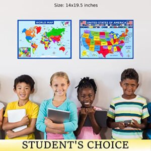 World Map Poster and USA Map with Extra Features - Laminated Educational Poster (14x19.5 in) – Maps for Kids, Classroom Decorations, Preschool and Elementary Learning, Teacher Supplies