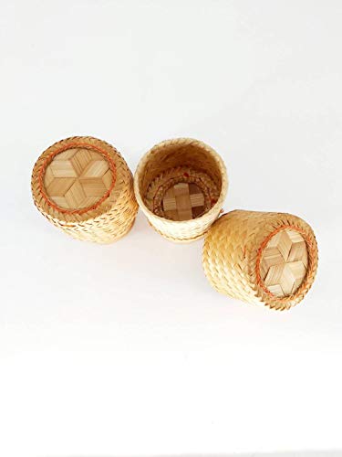 2 Sets of Mini Basket Size 8x8x11 cm. Handwoven Handmade Sticky Rice Serving Basket from Natural Bamboo