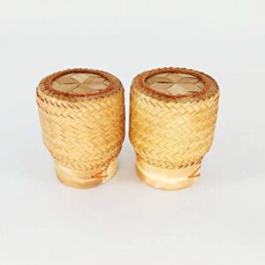 2 Sets of Mini Basket Size 8x8x11 cm. Handwoven Handmade Sticky Rice Serving Basket from Natural Bamboo