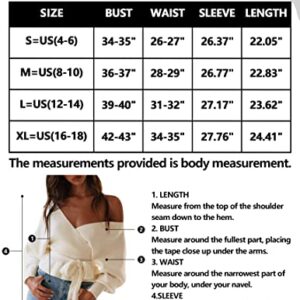 ZESICA Women's 2023 Fall Wrap V Neck Long Batwing Sleeve Belted Waist Ruffle Knitted Sweater Pullover Top,Apricot,Medium