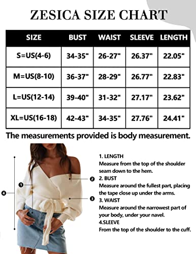 ZESICA Women's 2023 Fall Wrap V Neck Long Batwing Sleeve Belted Waist Ruffle Knitted Sweater Pullover Top,Apricot,Medium