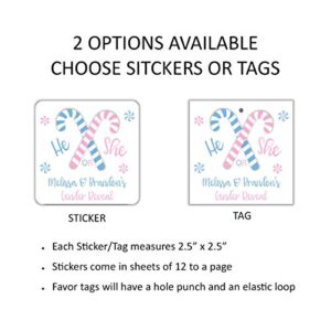 Candy Cane Gender Reveal Stickers, Personalized Party Favor Labels, Christmas Themed Baby Shower, Choice of Pack Size