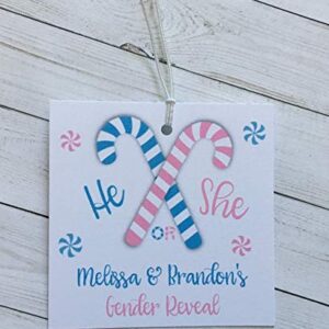 Candy Cane Gender Reveal Stickers, Personalized Party Favor Labels, Christmas Themed Baby Shower, Choice of Pack Size