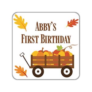 personalized labels for party favors, fall themed custom stickers for kids birthday, choice of pack size